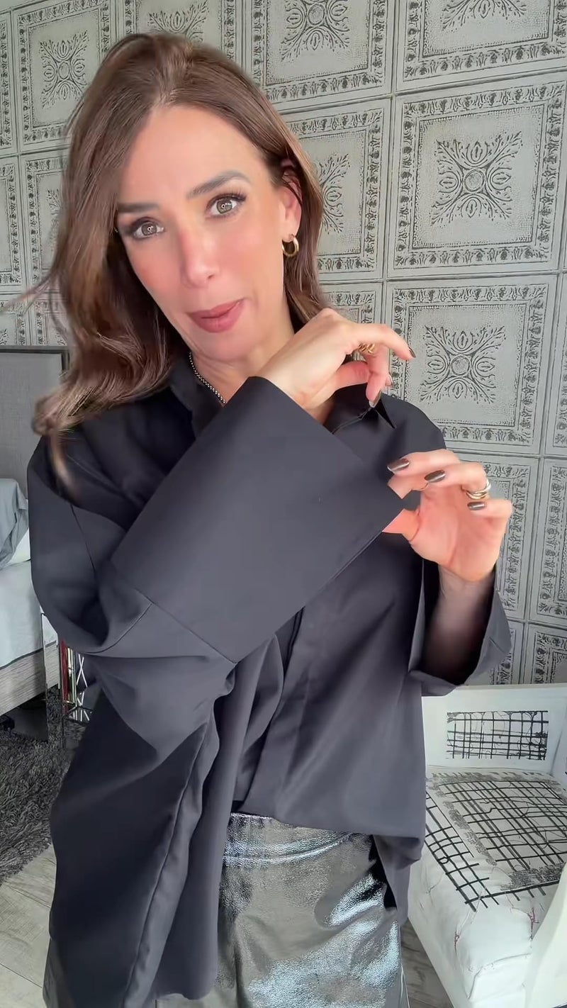 UOOZEE Womens Button Down Shirt Casual Long Sleeve Loose Fit Collared Work Blouse Tops, Black XL - Image 3