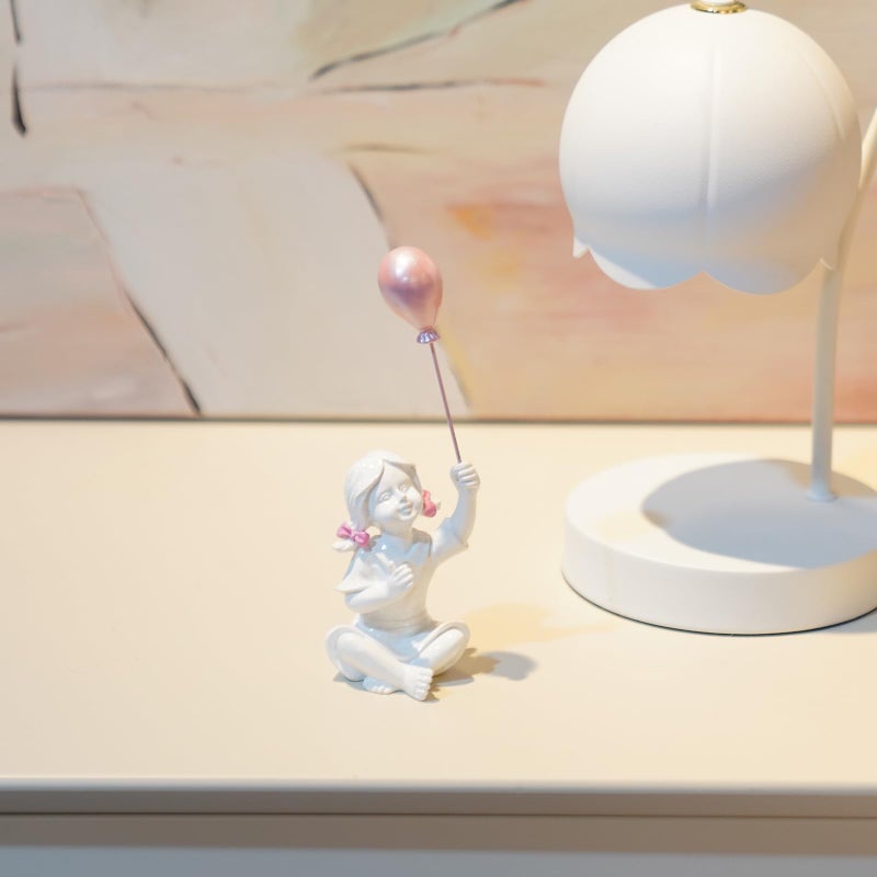 DiliComing White Girl with Pink Balloon Statue Decor - Resin People Crafts Figurine - Cute Handmade Small Sculpture for Desktop Shelf DÃ©cor, 2 x 1.65 x 5.5 inches - Image 4