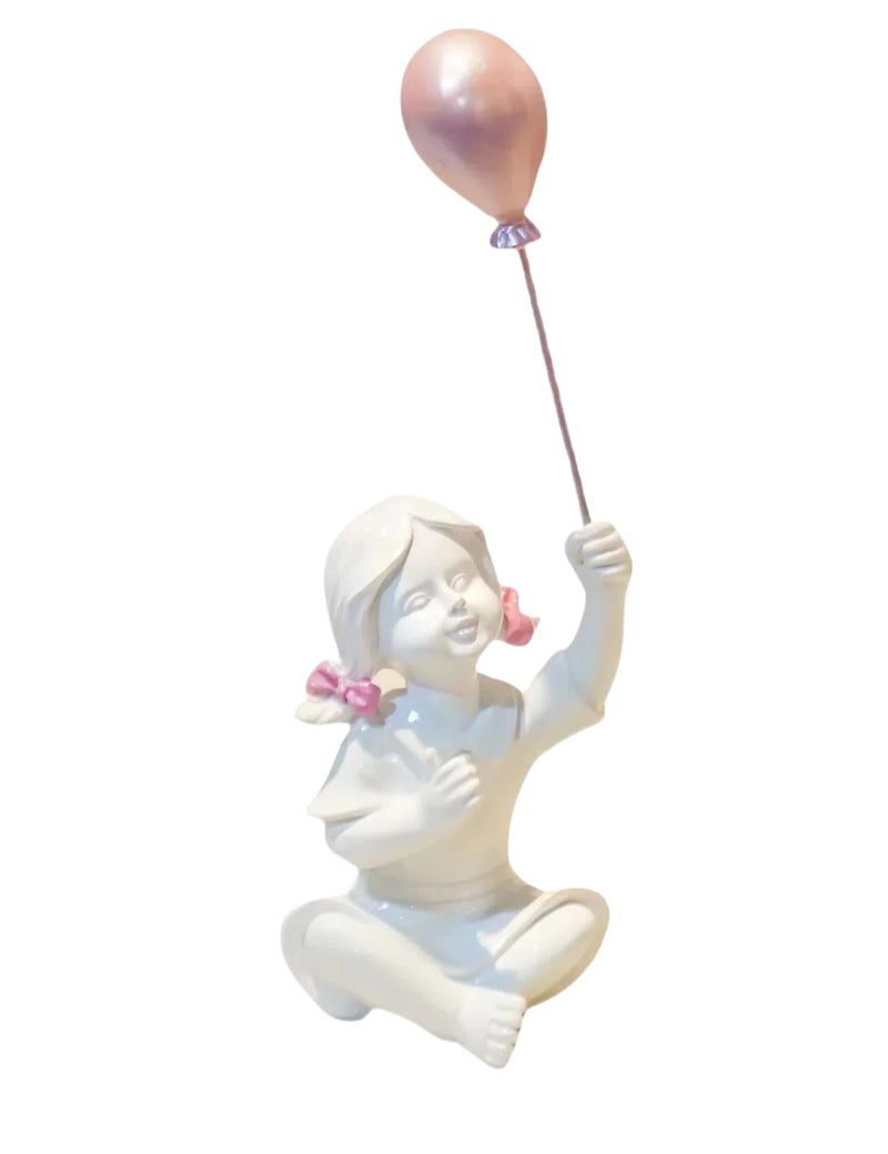 DiliComing White Girl with Pink Balloon Statue Decor - Resin People Crafts Figurine - Cute Handmade Small Sculpture for Desktop Shelf DÃ©cor, 2 x 1.65 x 5.5 inches - Image 1