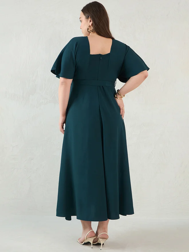 Femmella Femmella Solid V Neck Kimono Wrap Maxi Dress
