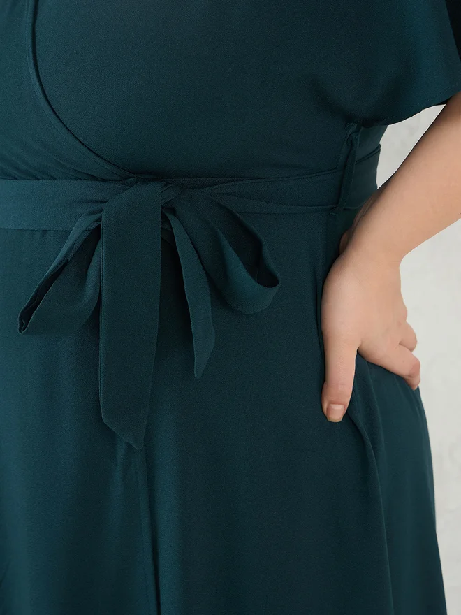 Femmella Femmella Solid V Neck Kimono Wrap Maxi Dress