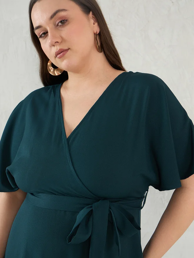 Femmella Femmella Solid V Neck Kimono Wrap Maxi Dress