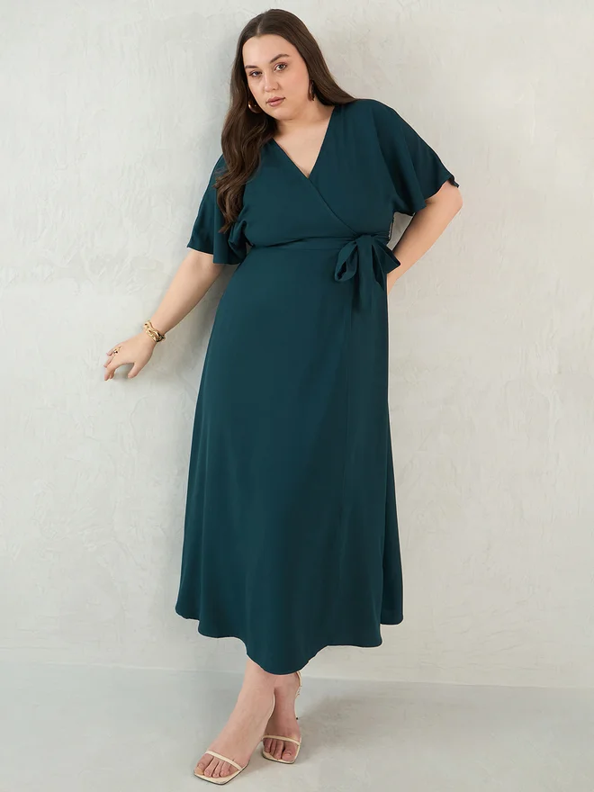 Femmella Femmella Solid V Neck Kimono Wrap Maxi Dress