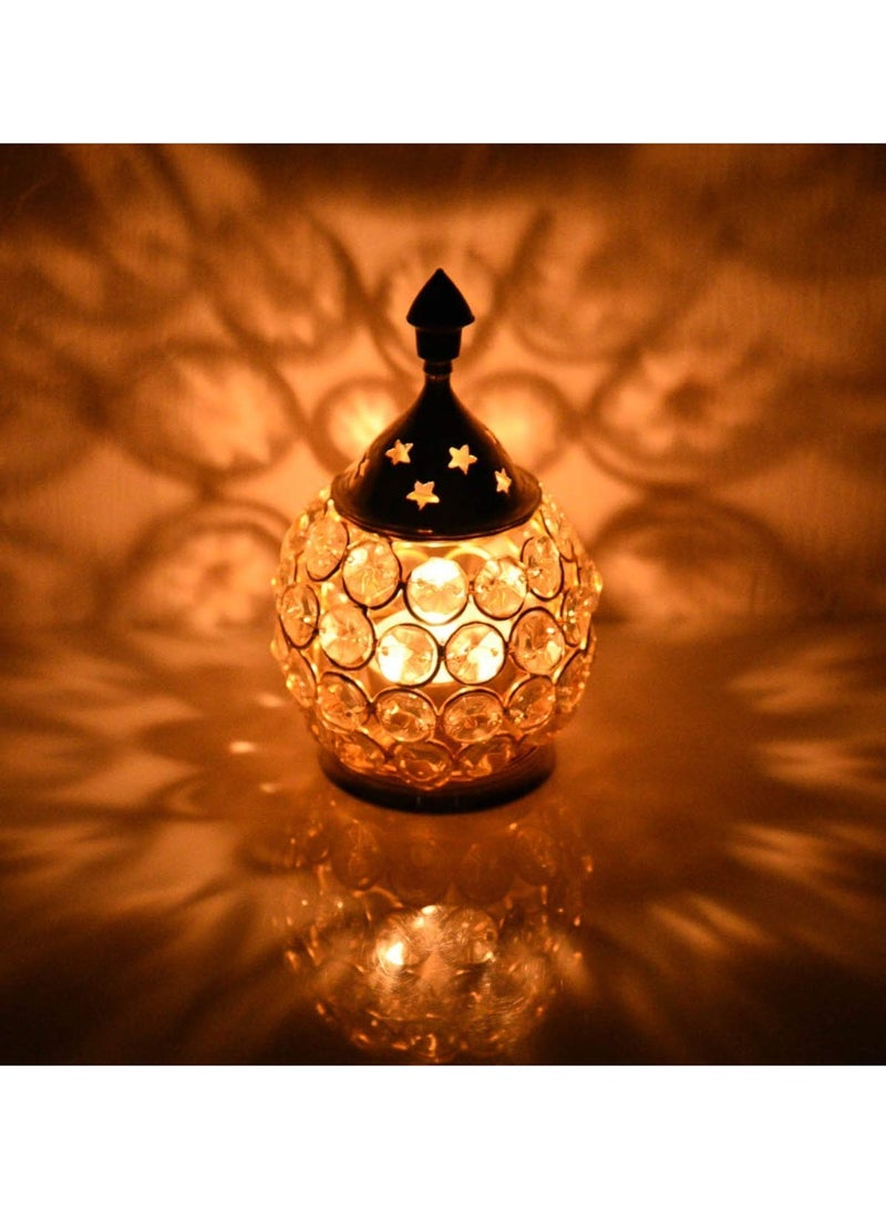 Collectible India Akhand Diya for Puja | Diyas Decorative Brass Crystal Oil Lamp | Diwali Decoration Item - Lantern Oval Shape Diwali Gifts | Return Gift | Home Decor Puja Lamp - Image 1