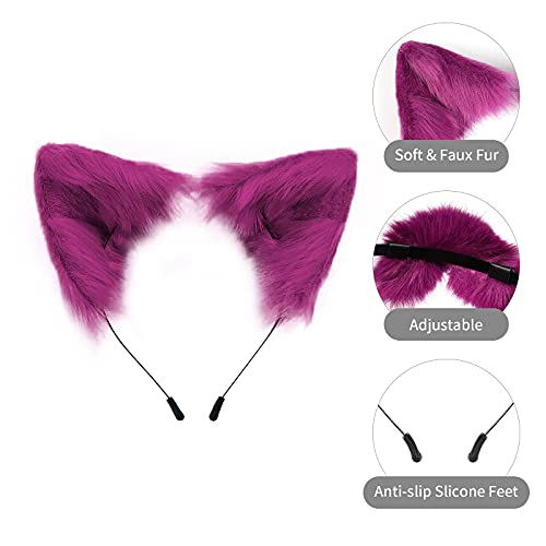 SMILETERNITY Handmade Fox Wolf Cat Ears Headwear Costume Accessories for Halloween Christmas Party (Purple) - Image 3