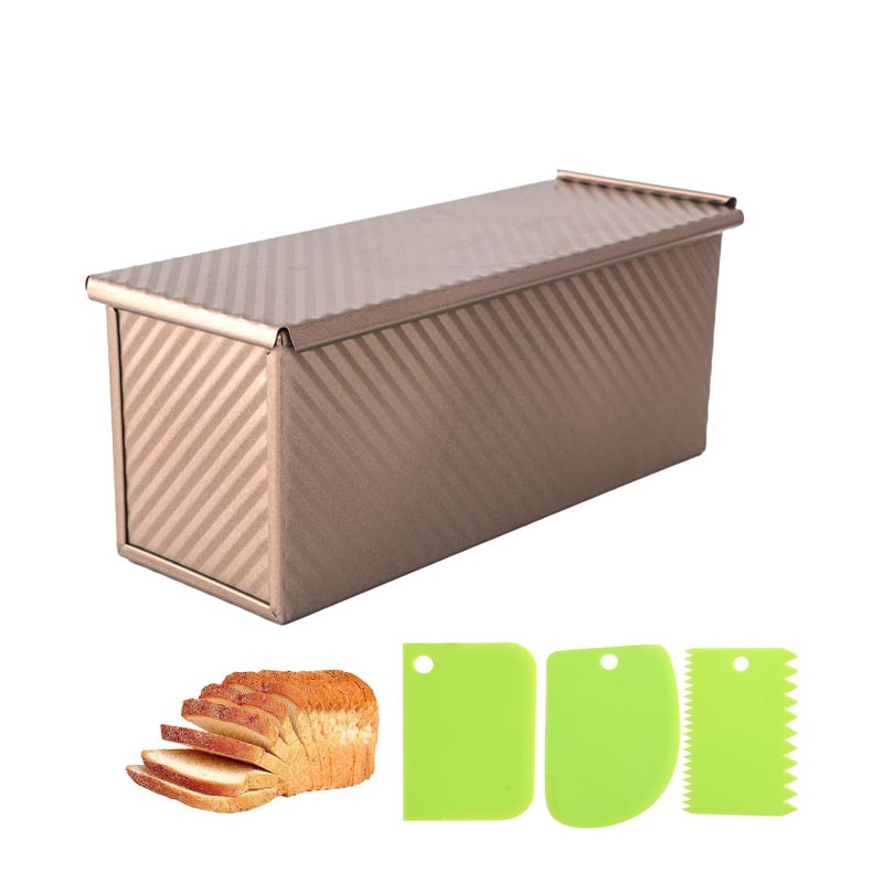 Spmarkt 22Lb Bread Pan NonStick Rectangle Pullman Loaf Pan with Lid Long Sourdough Bread Loaf Pan for Homemade Deep Bread Tin with Dough Scraper Cutter