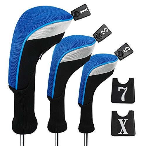 Andux 3pcs/Set Golf 460cc Driver Wood Club Head Covers Long Neck with No. Tags Blue - Image 1