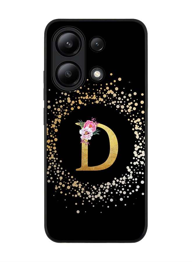 Stylizedd Rugged Black edge case for Xiaomi Redmi Note 13 4G, Slim fit Cover Custom Monogram Initial Letter Floral Pattern Alphabet - D ( Black ) - Image 1