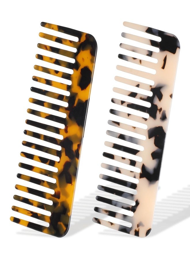 SHENLIU 2-Pack Large Detangling Comb, Mini Cellulose Wide Tooth Combs, Small Leopard Purse Combs, Handleless Pocket Size For Thick Curly Wavy Hair Acetate Long Hair Detangling Comb Wet and Dry - Image 1