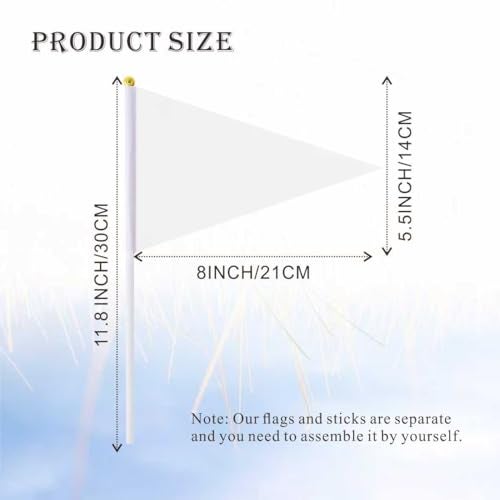 Ckexin 25Pack Solid White Pennant Stick Flag Small Mini Triangle Blank DIY Graffiti Hand Held Flags Decorations 5x8 Inch - Image 3