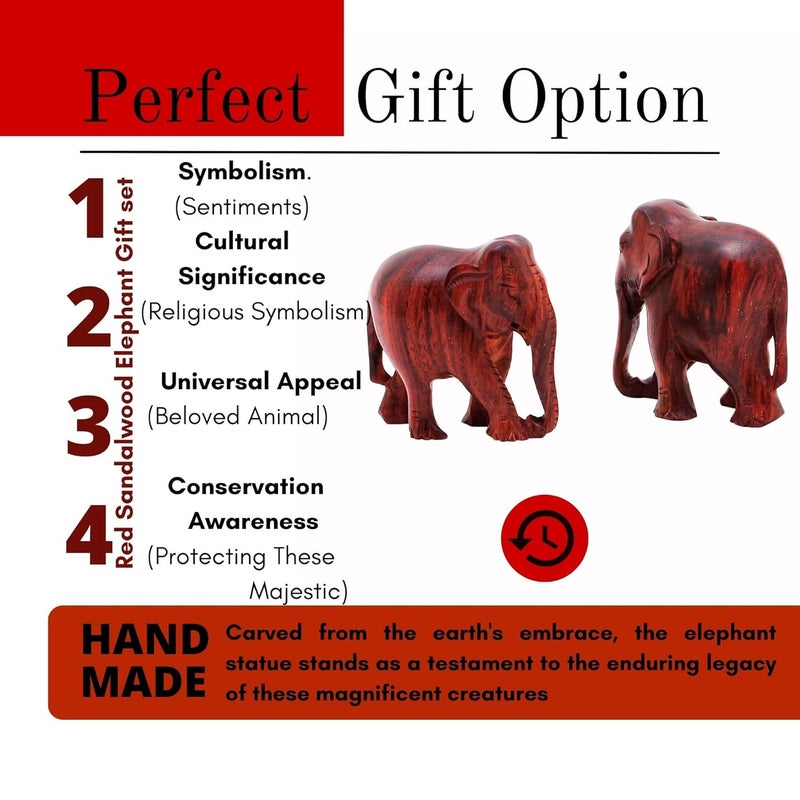 RDK RDK Handmade Sandalwood Elephant Pair Set of 2 Hand Carved Chandan Small Elephant Showpiece Wooden Animal Figure for Living Room or Shelf Decoration Red Sandalwood Down Trunk - Image 3