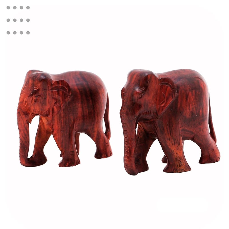 RDK RDK Handmade Sandalwood Elephant Pair Set of 2 Hand Carved Chandan Small Elephant Showpiece Wooden Animal Figure for Living Room or Shelf Decoration Red Sandalwood Down Trunk - Image 5