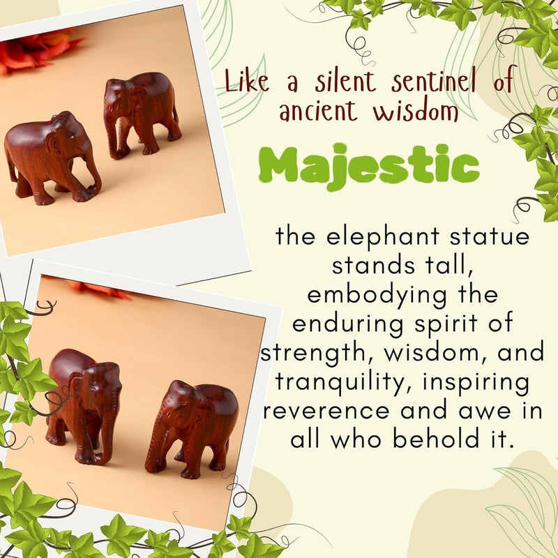 RDK RDK Handmade Sandalwood Elephant Pair Set of 2 Hand Carved Chandan Small Elephant Showpiece Wooden Animal Figure for Living Room or Shelf Decoration Red Sandalwood Down Trunk - Image 4