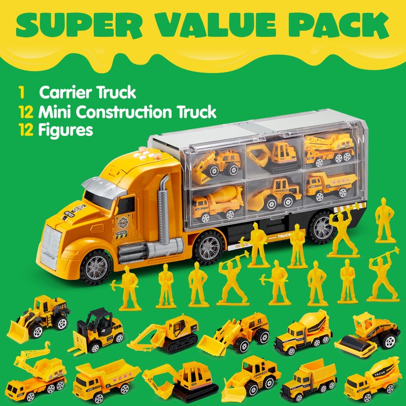 JOYIN 25 in 1 Kids Construction Truck Toy Set 24Pcs Push and Go Cars and Worker Figures Toddler Play Vehicles with Sounds and Light Birthday Gifts for 3 4 5 6 7 Years Old Grandkids Easter Basket - Image 3