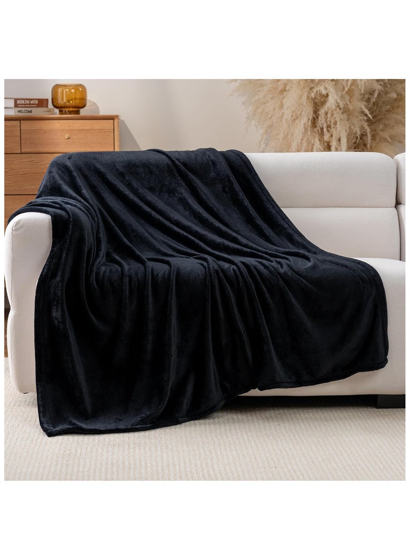 فابينني بطانية سرير ناعمة كالحرير، مصنوعة من الألياف الدقيقة، مقاس 150×200 سم، لون أسود، وزن 280 جرام/م2 - Image 1