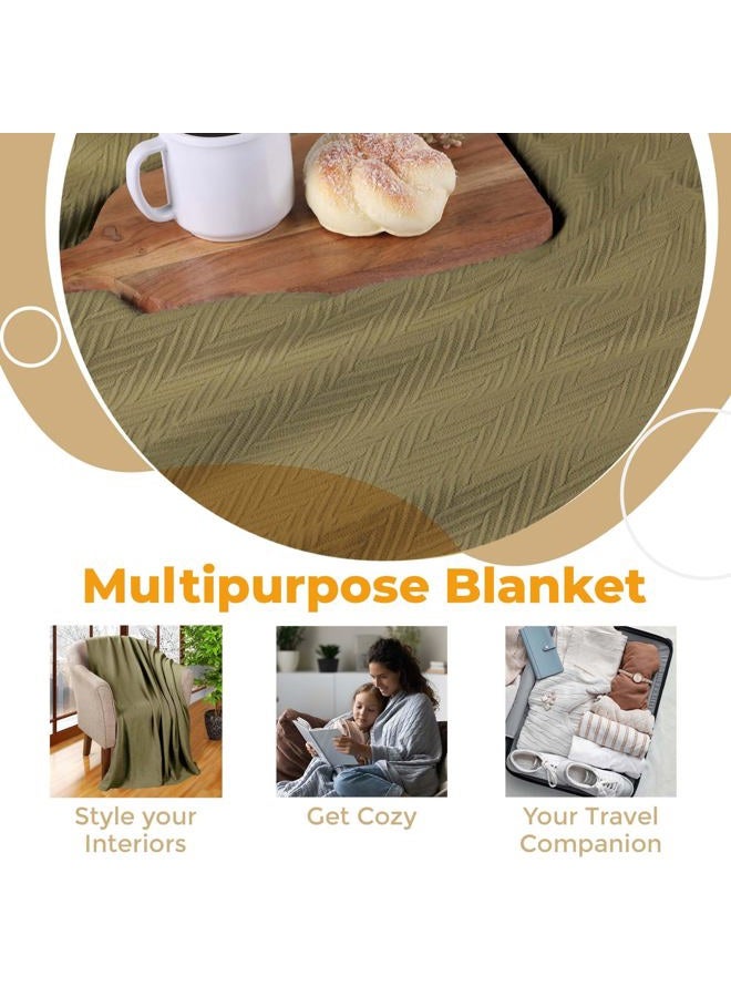 Superior 100% Cotton Blanket Oversized Throw, Woven Blanket for Couch, Bed, Bedding, Farmhouse, Home Essentials, Cute and Cozy Bohemian Blankets, Herringbone Weave, Full/Queen, Sage - Image 4