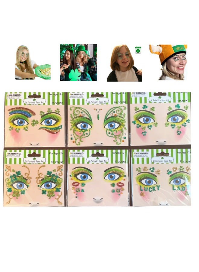 Saint Patricks Day Sets Face Jewels Face Gems Stick On Glitter Face Rhinestones for Makeup with over 130 Face Stickers Jewels Temporary Tattoos Kit for Rave Party Henna Green - Image 1