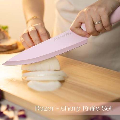 Astercook Kitchen Knife Set with Block and Sharpener 22 Piece German High Carbon Stainless Steel Knives Sharp Blade Dishwasher Safe Knife Set with Anti-slip Ergonomic Handle, Crystal Pink - Image 2