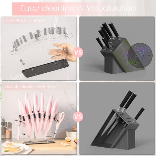 Astercook Kitchen Knife Set with Block and Sharpener 22 Piece German High Carbon Stainless Steel Knives Sharp Blade Dishwasher Safe Knife Set with Anti-slip Ergonomic Handle, Crystal Pink - Image 4