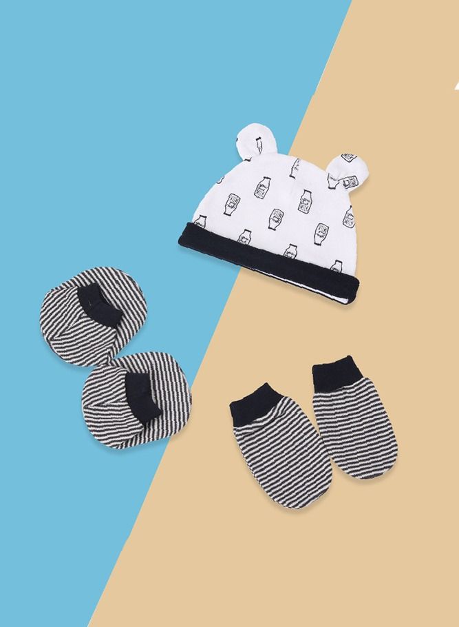 3 Piece Cotton Print Baby Hat Gloves Socks Set
