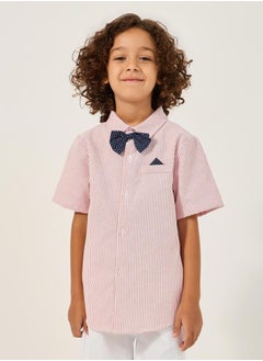 Styli Collared Shirt with Bow, Shorts and Suspender  - Image 4