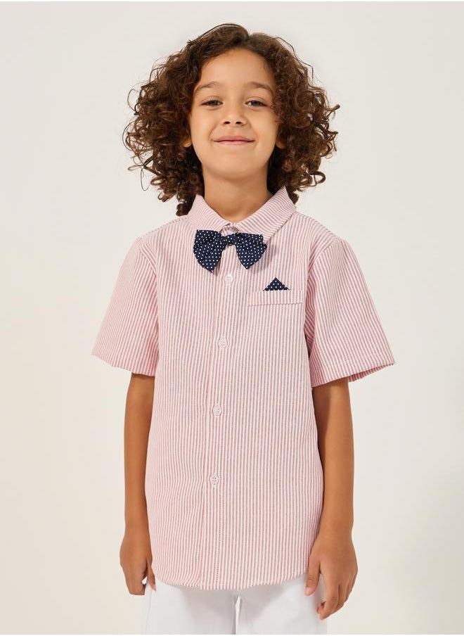 Styli Collared Shirt with Bow, Shorts and Suspender  - Image 4