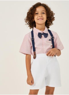 Styli Collared Shirt with Bow, Shorts and Suspender  - Image 2