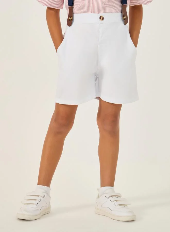 Styli Collared Shirt with Bow, Shorts and Suspender