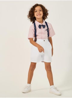 Styli Collared Shirt with Bow, Shorts and Suspender  - Image 1
