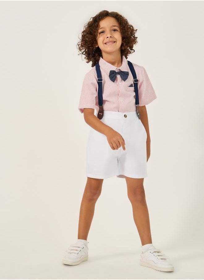 Styli Collared Shirt with Bow, Shorts and Suspender  - Image 1