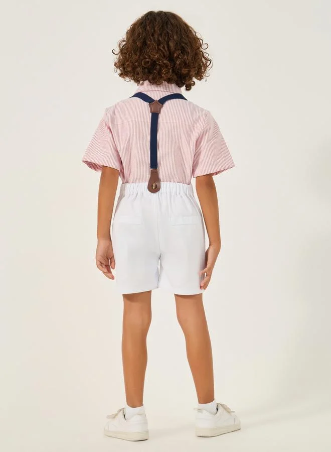 Styli Collared Shirt with Bow, Shorts and Suspender