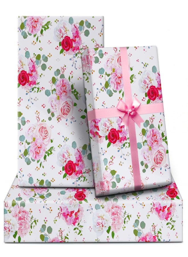 AirCool Wedding Wrapping Paper and Ribbon Set for Girls Women, 6 Folded Sheets Pink Red Rose Design, 20 x 28 inch Gift Wrap Paper for Floral Bridal Shower Engagement Wedding Birthday Party Anniversary - Image 1