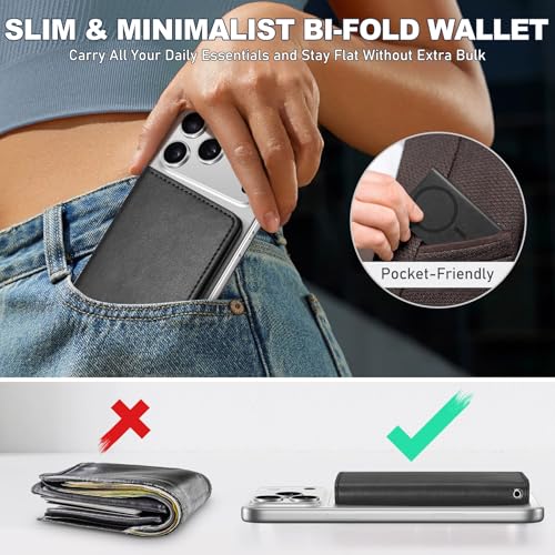TUCCH for Magsafe Wallet with 6 Card Holders, RFID Blocking [Clear ID Window] PU Leather Men Women Folio Magnetic Phone Wallet for iPhone 17/16/15/14/13/12/Plus/Air/Pro/Pro Max Series, Black - Image 5
