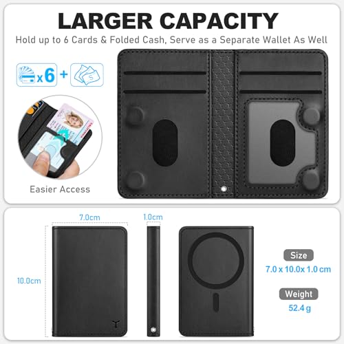 TUCCH for Magsafe Wallet with 6 Card Holders, RFID Blocking [Clear ID Window] PU Leather Men Women Folio Magnetic Phone Wallet for iPhone 17/16/15/14/13/12/Plus/Air/Pro/Pro Max Series, Black - Image 2