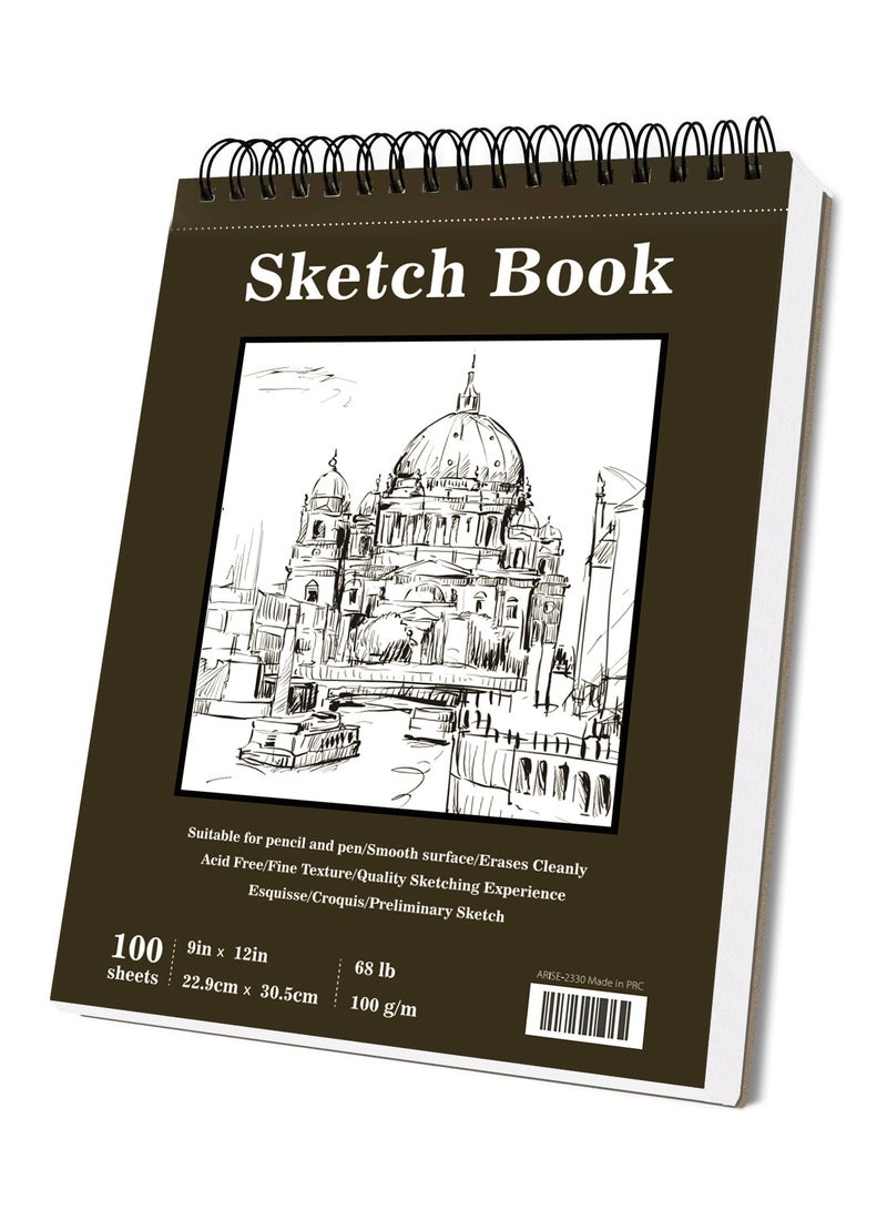 غايو دفتر رسم فني، 100 ورقة، حلزوني، دفتر تلوين للرسم بالأكريليك والألوان المائية، مقاس 9×12 بوصة - Image 1