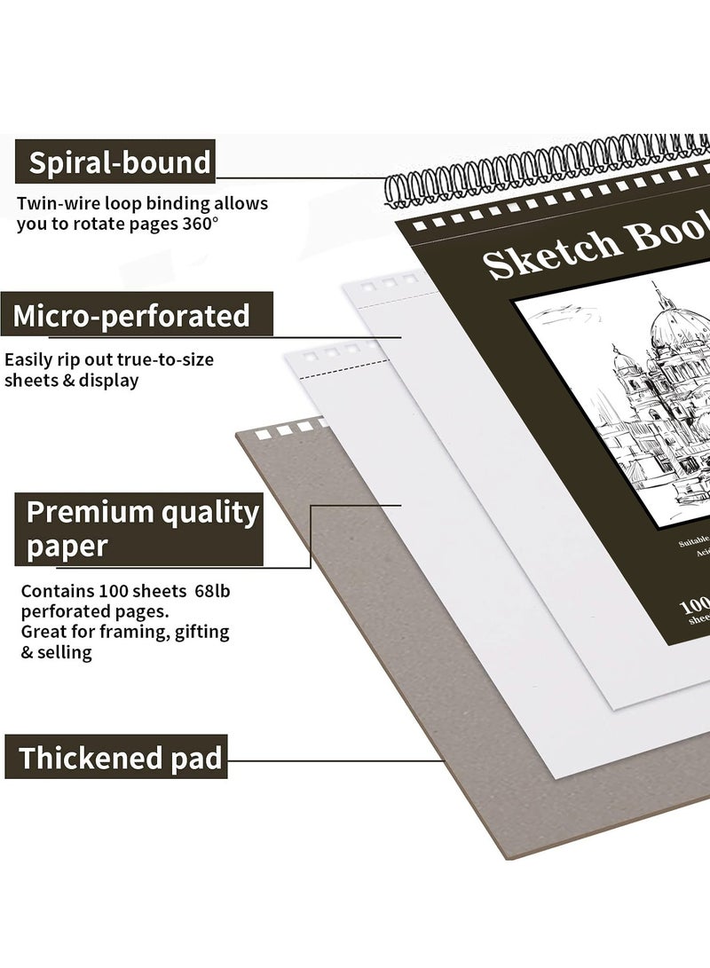 غايو دفتر رسم فني، 100 ورقة، حلزوني، دفتر تلوين للرسم بالأكريليك والألوان المائية، مقاس 9×12 بوصة - Image 4