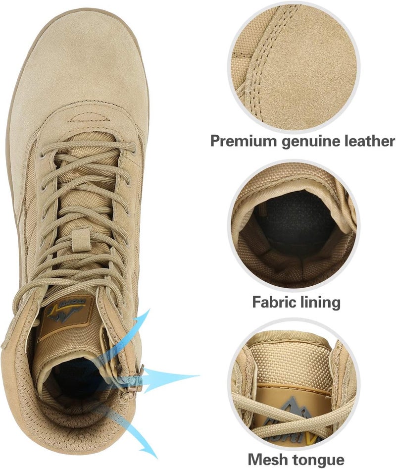NORTIV 8 Men's Military Tactical Work Boots with Side Zipper - Sand - Image 3