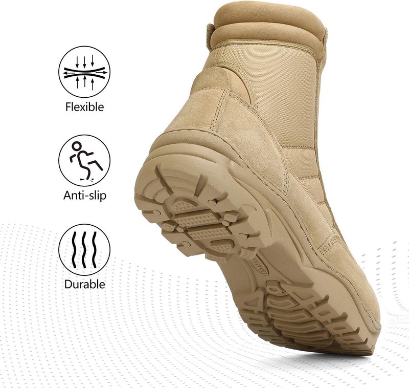 NORTIV 8 Men's Military Tactical Work Boots with Side Zipper - Sand - Image 2