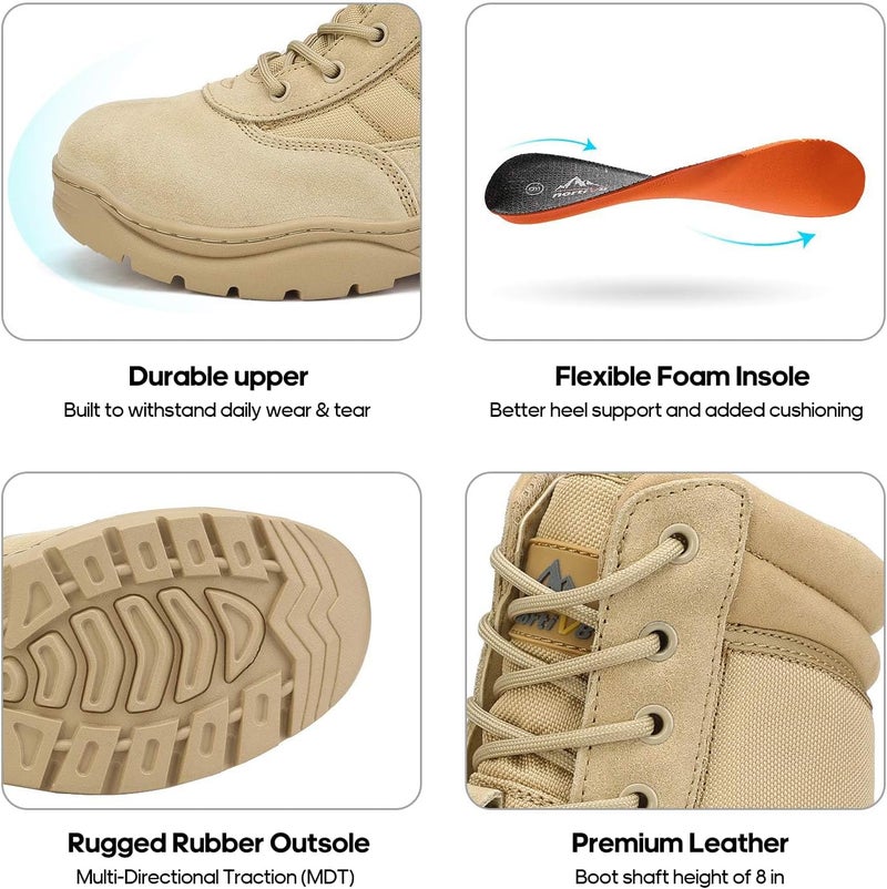 NORTIV 8 Men's Military Tactical Work Boots with Side Zipper - Sand - Image 5