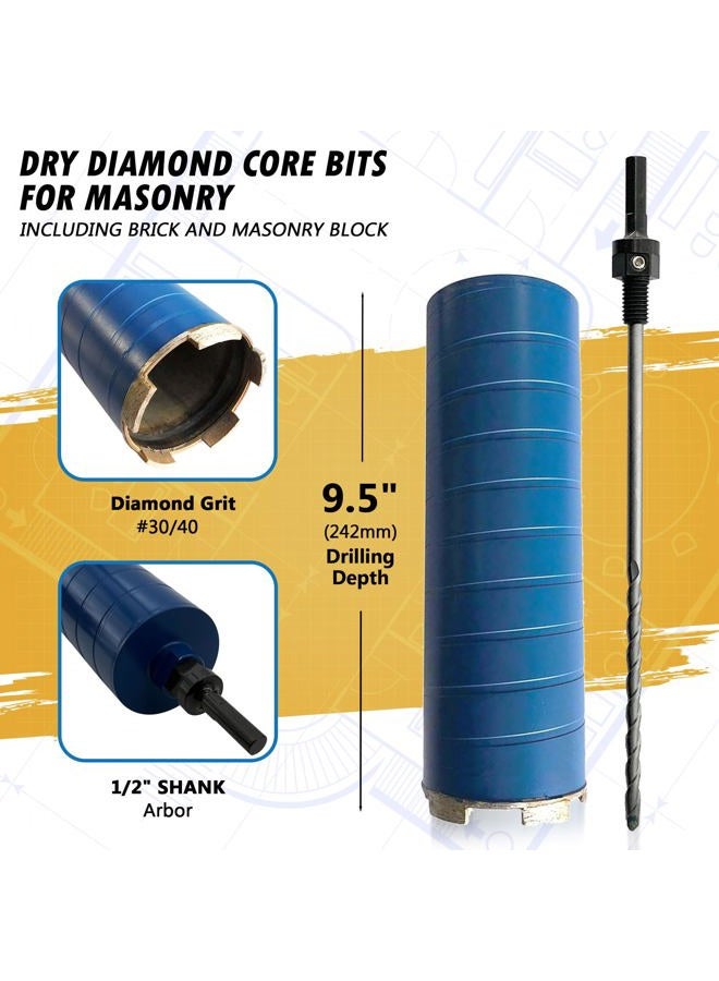 EDiamondTools Dry Core Bit for Brick and Concrete Block with Pilot Bit - 4" Diameter - 1/2" Shank Arbor - #30/40 Diamond - Image 2