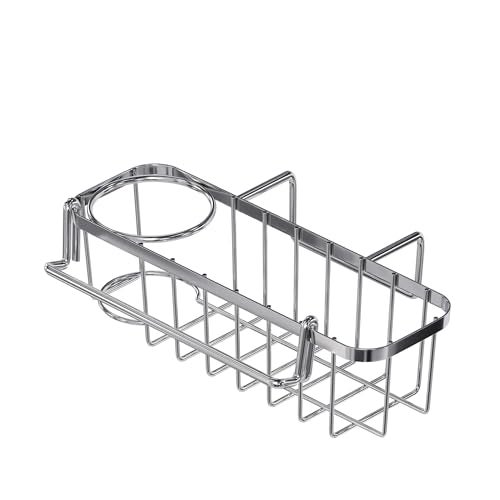 KESOL 3-in-1 Sponge Holder for Kitchen Sink, Hanging Caddy for Double Bowl Sinks, Stainless Steel Sponge with Dishcloth Holder, Brush & Soap Rack, Kitchen Sink Accessories, Silver - Image 3