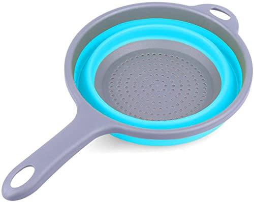 ddLUCK Kitchen Foldable Silicone Strainer Colanders, Collapsible Colanders with Handles, Space-Saver Folding Strainer Colander for Draining Pasta, Vegetable (Blue) - Image 3