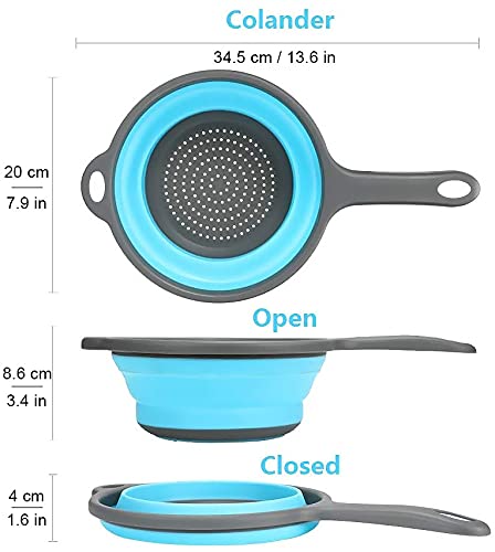ddLUCK Kitchen Foldable Silicone Strainer Colanders, Collapsible Colanders with Handles, Space-Saver Folding Strainer Colander for Draining Pasta, Vegetable (Blue) - Image 2