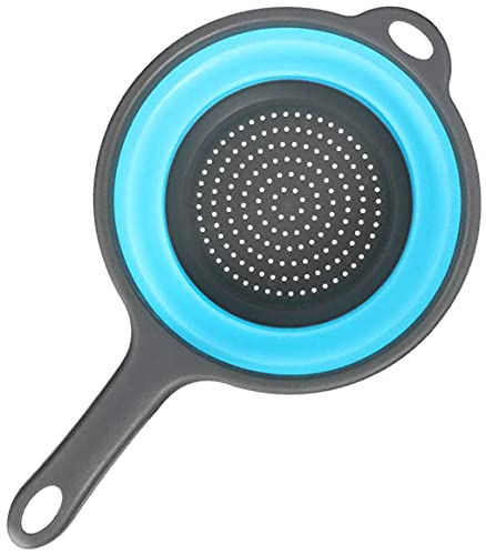 ddLUCK Kitchen Foldable Silicone Strainer Colanders, Collapsible Colanders with Handles, Space-Saver Folding Strainer Colander for Draining Pasta, Vegetable (Blue) - Image 1