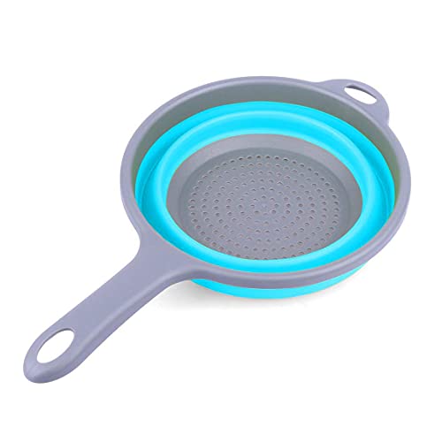 ddLUCK Kitchen Foldable Silicone Strainer Colanders, Collapsible Colanders with Handles, Space-Saver Folding Strainer Colander for Draining Pasta, Vegetable (Blue) - Image 4