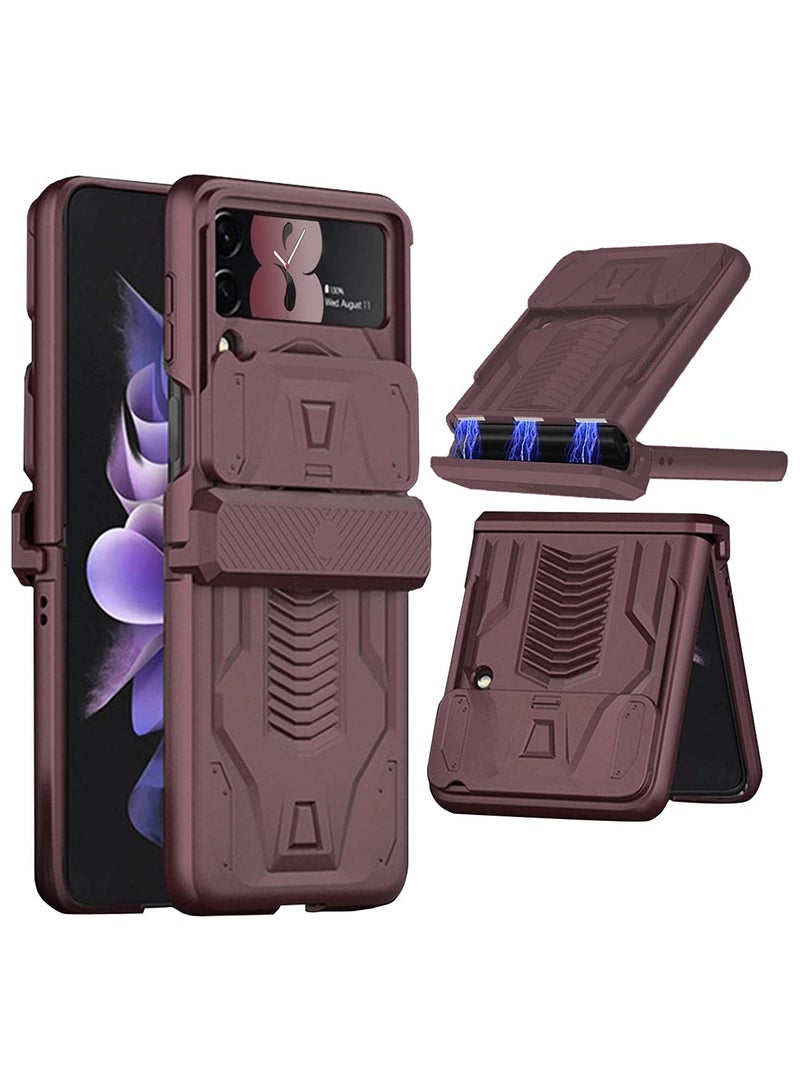 GOLDEN MASK For Samsung Z Flip 4 Military Shape Design with Slide Lens - (winne) - Image 1