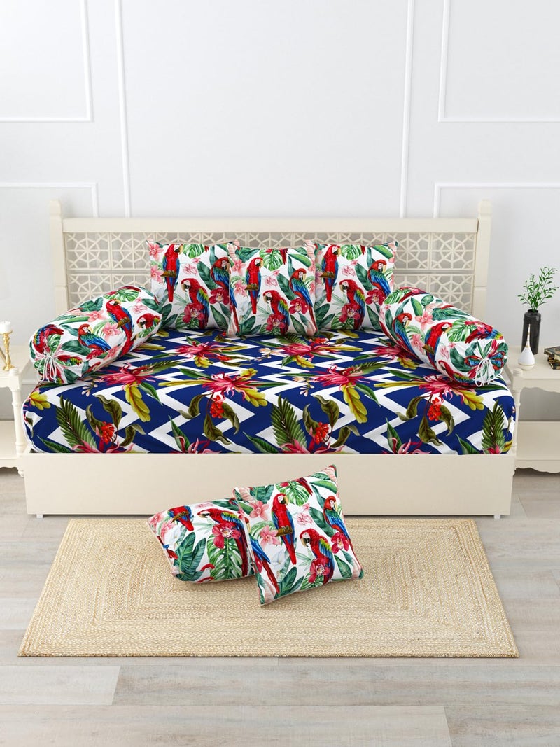 EVER HOME Diwan Set Covers Cotton 8 Pieces Pure Cotton Digital Printed Standard Diwan Set (1 Single Bedsheet, 2 Bolster Covers, 5 Cushion Covers) - Image 2