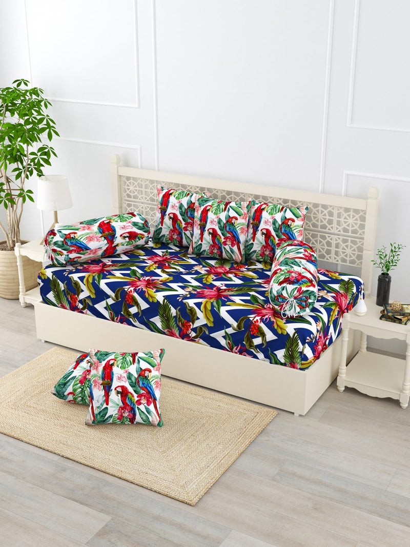 EVER HOME Diwan Set Covers Cotton 8 Pieces Pure Cotton Digital Printed Standard Diwan Set (1 Single Bedsheet, 2 Bolster Covers, 5 Cushion Covers) - Image 1