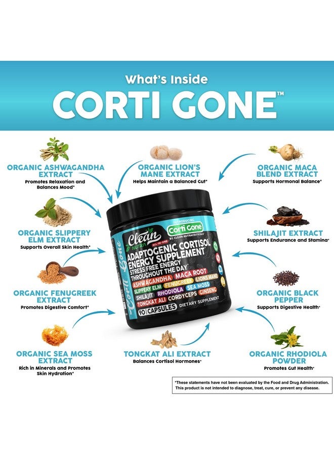 Clean Nutraceuticals مكملات كورتيسون للنساء | جذور الماكا أشواغاندا مدبر خفض الكورتيزول + زلق البلوط الحلبة ليوغو شيلجيت روديولا طحالب البحر تونكات علي كورديسيبس الجينسنغ جذر الشمندر - Image 3
