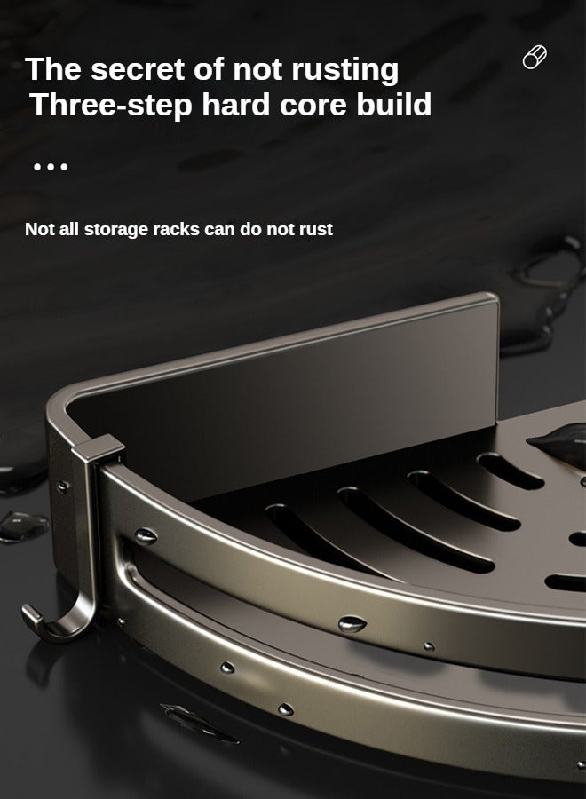 2 Pcs Bathroom Stainless Steel Corner Racks  Triangular Aluminum Alloy With 4 Movable Hook Racks  Kitchen Storage Racks (Black)